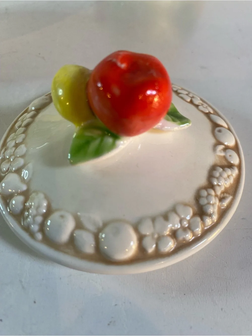 Vintage Fred Roberts Ceramic Fruit & Daisy Creamer Pitcher & Covered Sugar Bowl